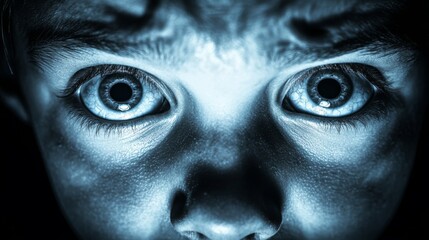Close-up of a Child's Fearful Eyes with a Blue Hue