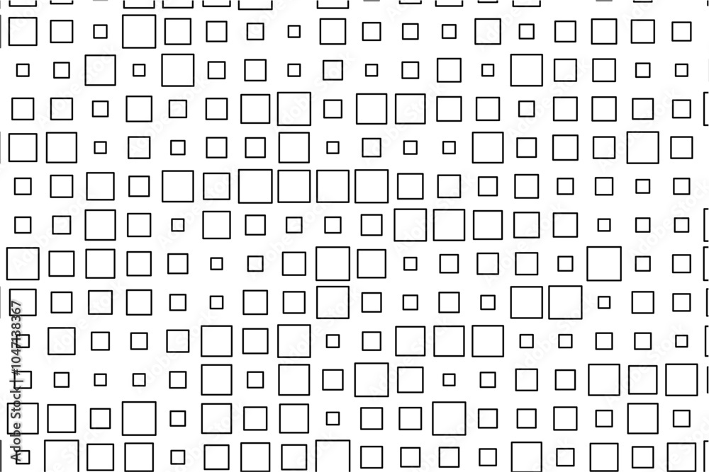 Aufkleber abstract design showcasing a rhythmic arrangement of black squares in diverse sizes across a white s