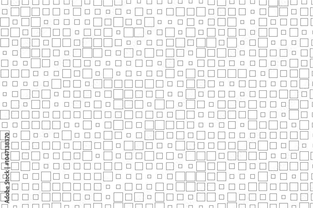 Aufkleber abstract design showcasing a rhythmic arrangement of black squares in diverse sizes across a white s