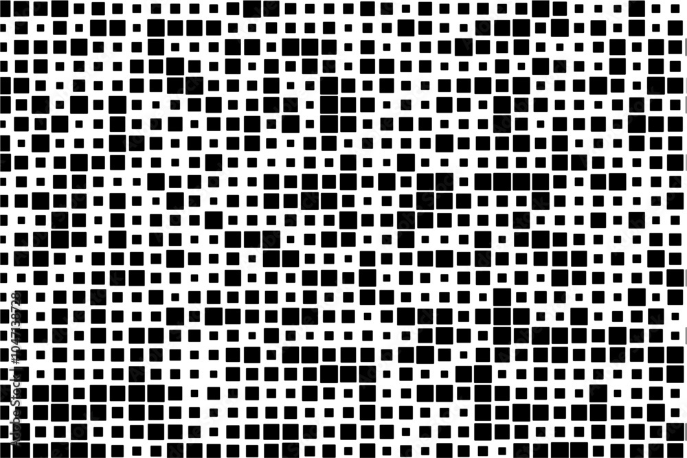 Aufkleber abstract design showcasing a rhythmic arrangement of black squares in diverse sizes across a white s