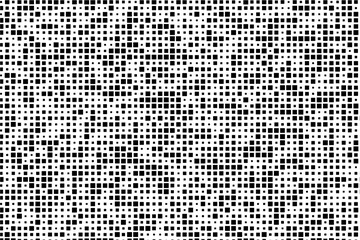 Abstract design showcasing a rhythmic arrangement of black squares in diverse sizes across a white surface.