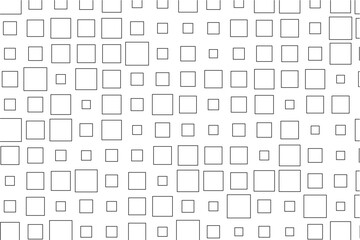 Abstract design showcasing a rhythmic arrangement of black squares in diverse sizes across a white surface.