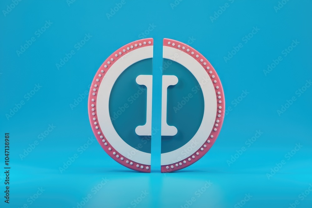Poster a split circle with a white i inside on a blue background.