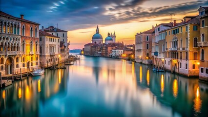 Obraz premium Long Exposure of Grand Canal in Venice at Twilight with Reflections and Soft Light