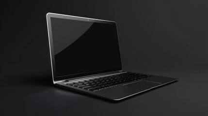 A Silver Laptop with a Black Screen on a Dark Background