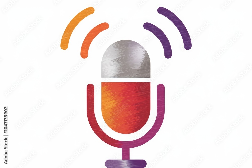 Poster a colorful microphone icon with radiating waves representing audio recording or podcasting.
