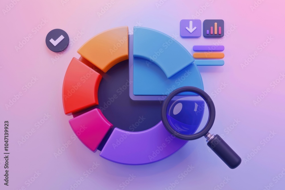 Aufkleber A colorful pie chart with a magnifying glass  indicating data analysis.