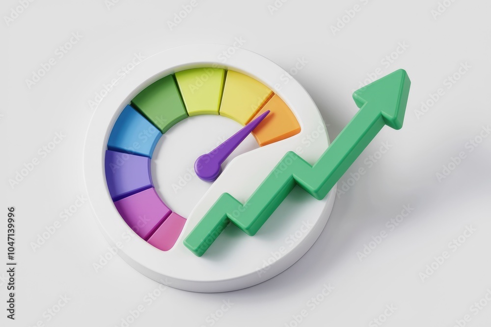 Poster A colorful speedometer with an arrow pointing upwards  indicating growth and progress.