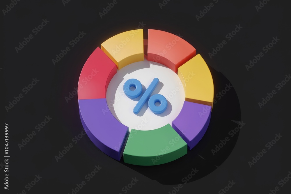 Poster A colorful pie chart with a percentage symbol in the center  illustrating data visualization.