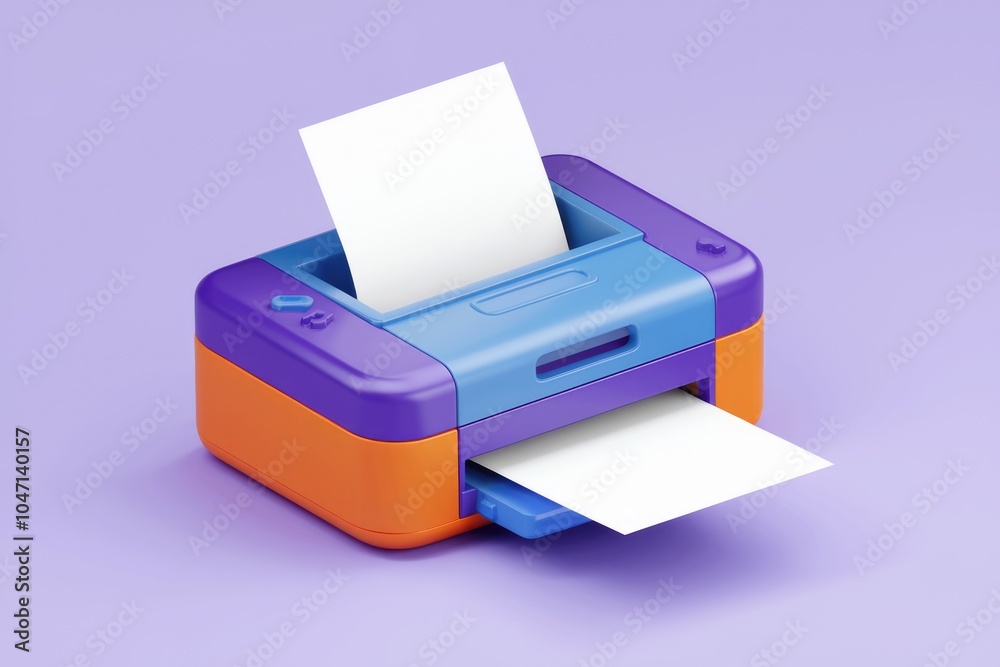 Poster A colorful 3D illustration of a printer with a sheet of paper emerging from the output tray.
