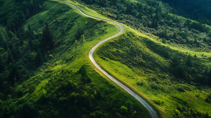 Fototapeta premium Winding Road Through Lush Green Hills