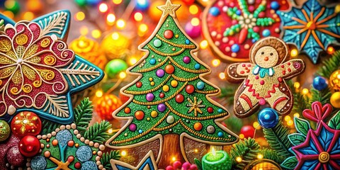 Obraz premium Macro Doodle Art for Christmas - Colorful Holiday Designs in Close-Up Detail