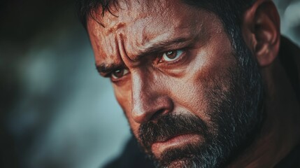 Obraz premium Close-up Portrait of a Bearded Man with Intense Eyes