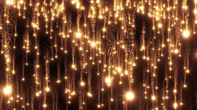 Looping animated Christmas background of falling shooting stars on black background