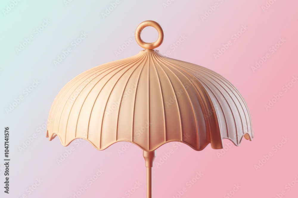Poster A golden umbrella with a textured surface stands against a gradient pink and green background.