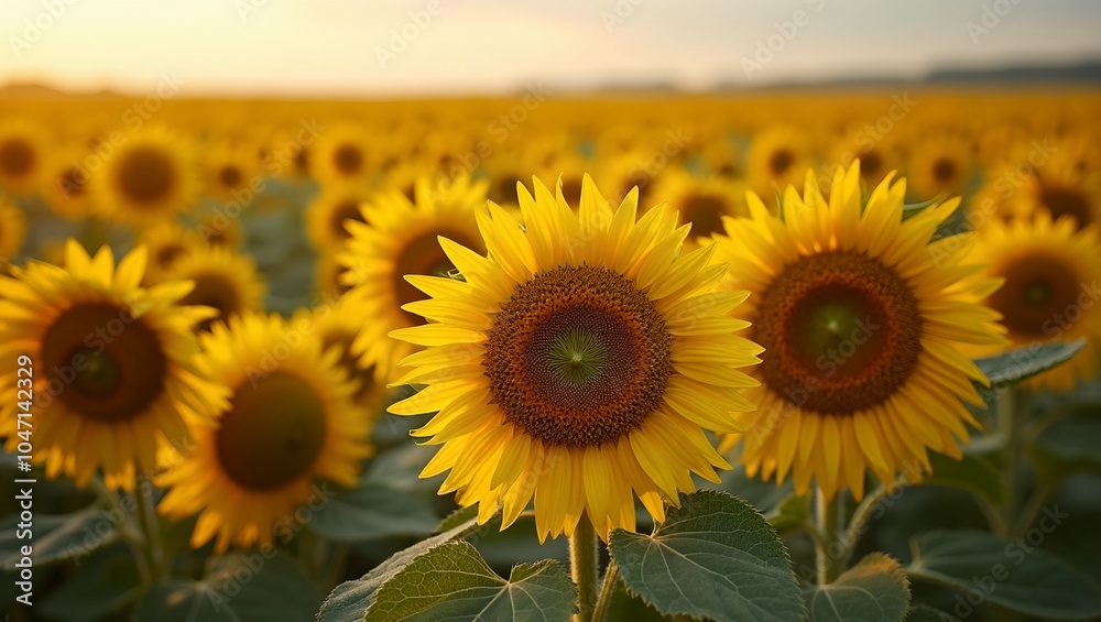 Wall mural vibrant yellow sunflowers field under the afternoon sun