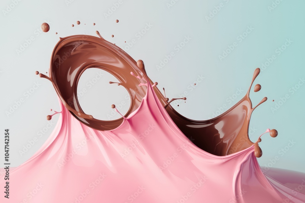 Poster A splash of chocolate creates a swirling  abstract pattern.