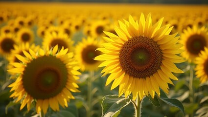 Fototapeta premium Vibrant yellow sunflowers field under the afternoon sun