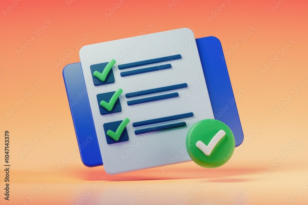 Poster A 3D illustration of a checklist with three completed items  signifying task completion.