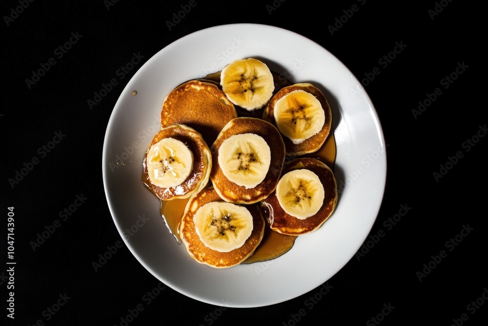 Wall mural delicious homemade pancakes with sliced bananas and honey