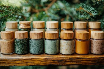 Natural Skincare Products in Glass Jars with Wooden Lids