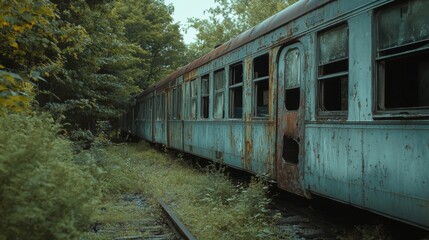 Obraz premium An Abandoned Train Car Overgrown with Vegetation
