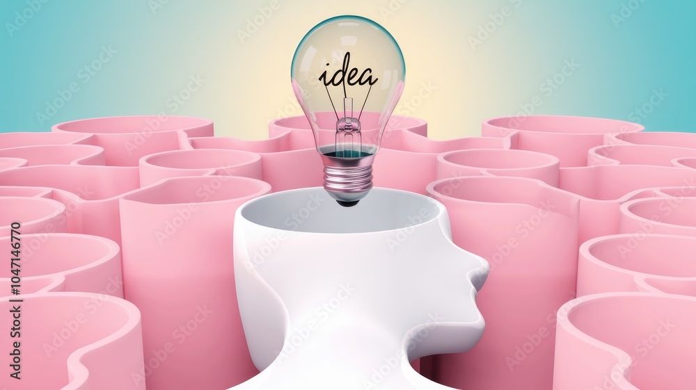 Fototapete a lightbulb with the word idea inside representing a new thought emerging from a mind.