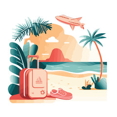 Fototapeta premium Relaxing Summer Beach Travel Vacation Concept with Holiday Traveling