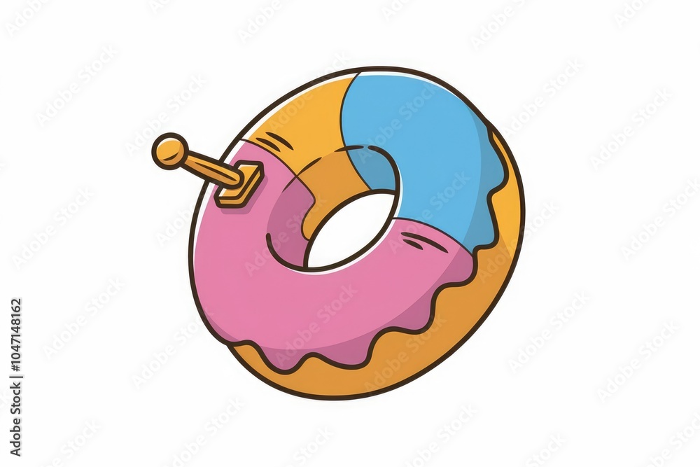 Poster a cartoon donut with a keyhole and a key sticking out