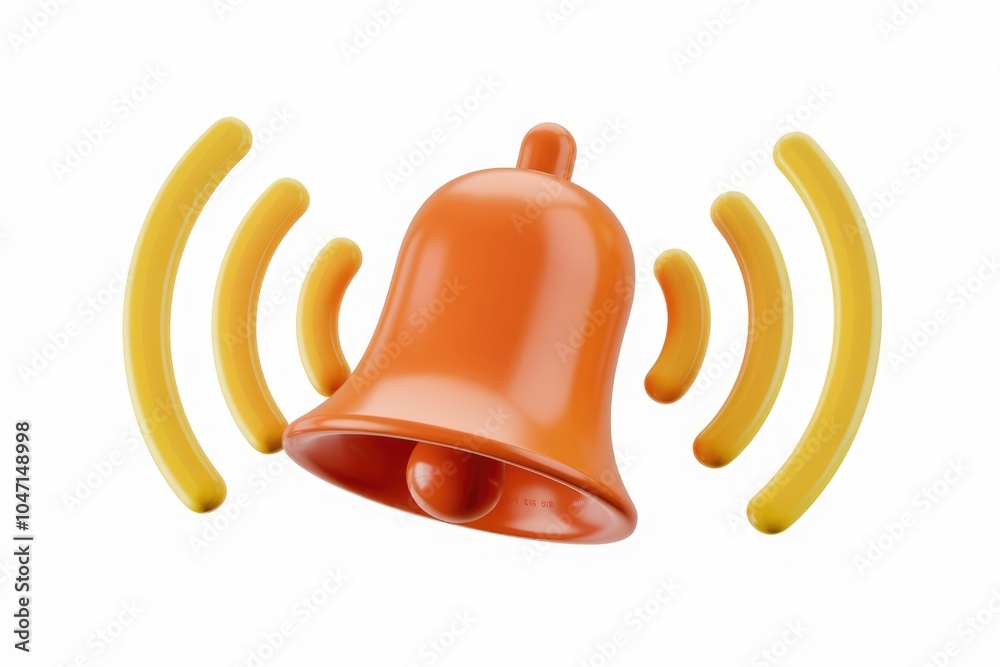 Fototapete a 3d rendering of an orange bell with yellow sound waves signifying notification.