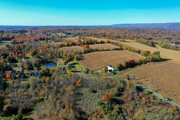 Blairstown NJ Warren County countryside on a bright fall day overlooking farmlands aerial