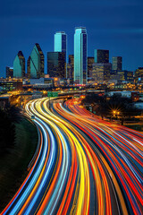 Fototapeta premium Busy city highway with light streaks at night