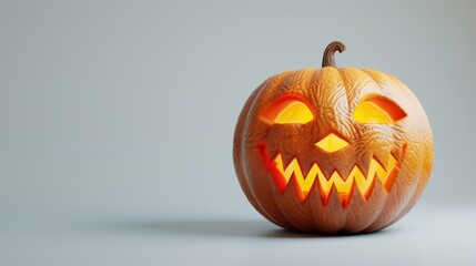 Isolated Halloween pumpkin on a white background, with carved spooky face details
