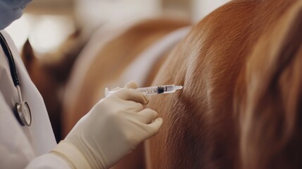 Veterinarian Injecting a Horse with a Syringe