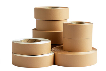Multiple rolls of craft paper tape stacked in different sizes, clean studio lighting.