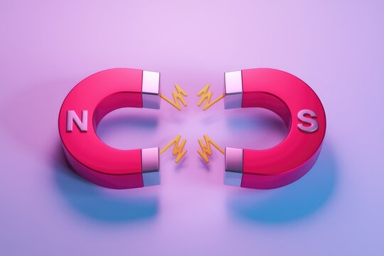 Two red horseshoe magnets facing each other with opposite poles repelling.
