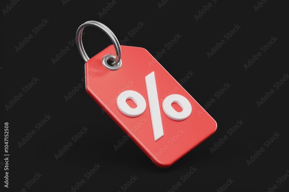 Poster a red price tag with a white percentage symbol on a transparent background.