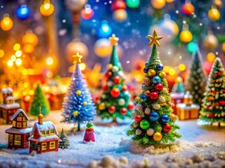 Naklejka premium Modern Art Christmas Cards with Tilt-Shift Effect for Creative Holiday Greetings