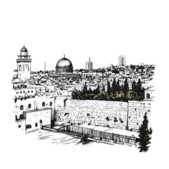 Fototapeta premium Jerusalem City Skyline with Wailing Wall - Urban Landscape Photography