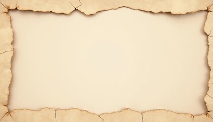 Torn vintage paper frame with cracked edges on beige background