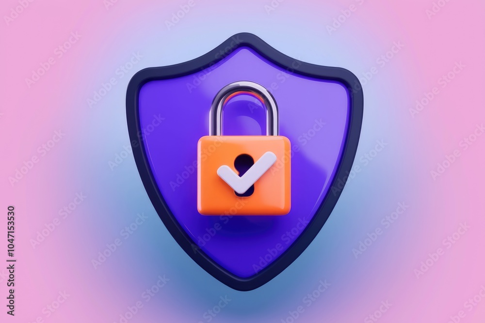 Poster A 3D rendering of a shield with a locked padlock  symbolizing security and protection.