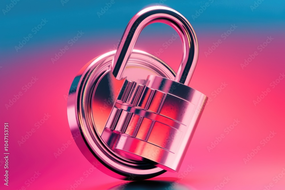 Poster a metallic padlock with a colorful gradient background.