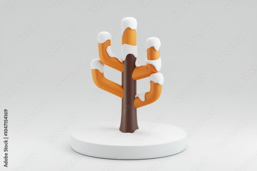 Poster A stylized 3D rendering of a tree with snow on its branches.