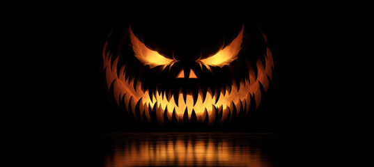 Fototapeta premium Scary Jack-o'-lantern with Glowing Eyes