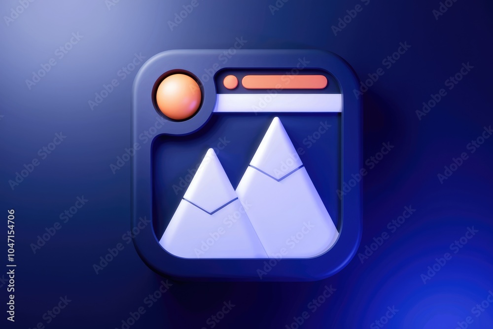 Poster A 3D icon depicting a website with a mountain image inside.