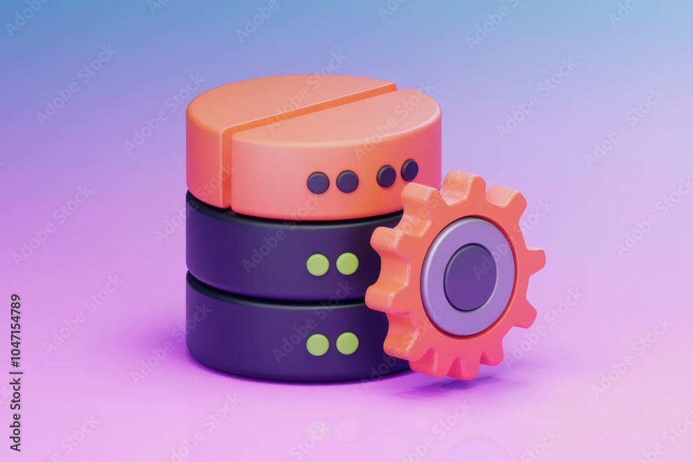 Leinwandbilder A 3D illustration of a database server and a gear  representing data management and optimization.