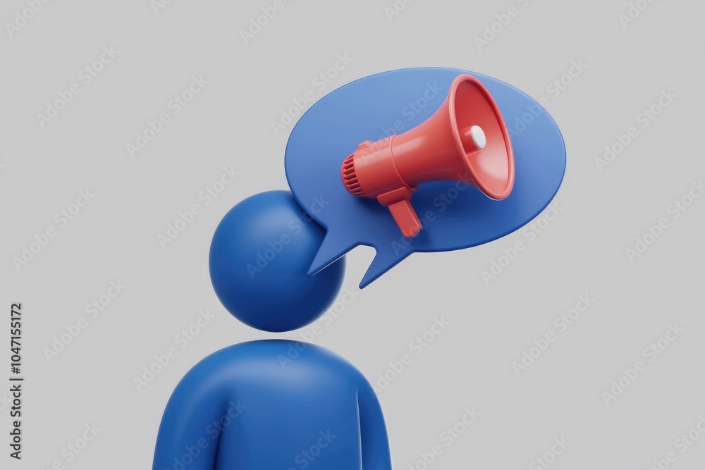 Aufkleber a blue 3d figure with a megaphone in a speech bubble above their head representing communication.