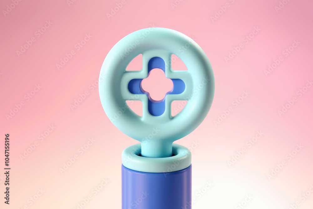 Fototapete A 3D rendered image of a blue and teal object with a cross shaped opening.