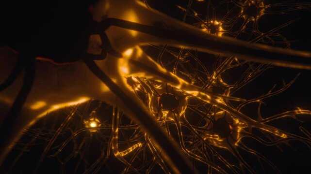 Macro Animation Neurons in the Brain. Cells Sending Electrical and Chemical Signals. 3d render animation
