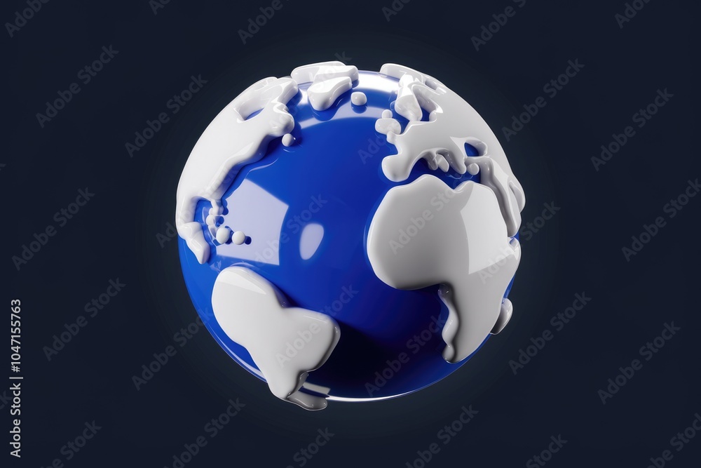 Poster a 3d rendering of a blue globe with white continents.